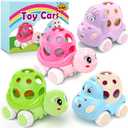 4 Set Toy Cars for Toddler Girl, Toddlers Push Car Toys Pink, Rattles Push and Go Truck, Birthday Presents for Twin Girls 3 + Year Old Twins Gift Ideas