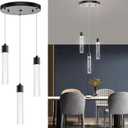 Pendant Lights Kitchen Island Hanging Light Fixture, LED Dining Room Light Fixture 3-Light Black 20W 6000K (9.8in)