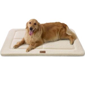 Reversible Dog Crate Pad Bed for Large Dogs,Washable & Non-Slip Kennel Pet Mat, High Density Foam and Soft Fleece Cat Bed for Indoor & Outdoor Use, 41" x 28", Cream White