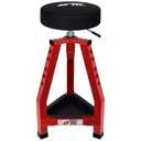 FreekyFit Adjustable Tall Shop Stool, Mechanic Garage Bar Stool Chair, Work Metal Chair for Workshop, 360° Swivel Padded Seat, Tool Tray Storage, 350 LBS Capacity, Heavy Duty, Red