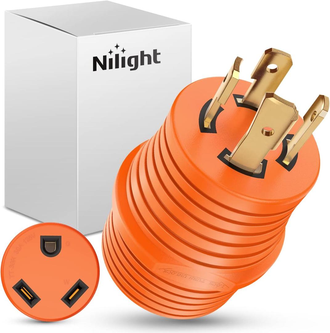 Nilight 30 A to 30A RV Power Adapter 4 Prong Locking Plug 125 Volt Heavy Duty Converter L14-30P to TT-30R 30Amp Male 30 Amp Female Receptacle for RVs Camper Caravan Generator