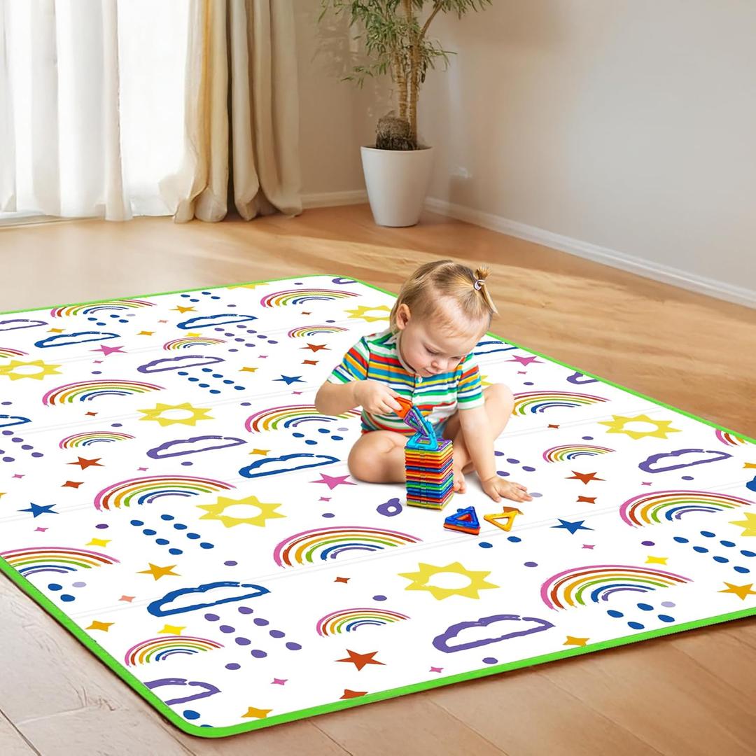 Baby Play Mat (50x77x0.4 inch) Large Baby Mat for Floor Foldable Foam Playmat for playpen Anti Slip Waterproof Crawling Mat for Infants and Toddler Double Side Design