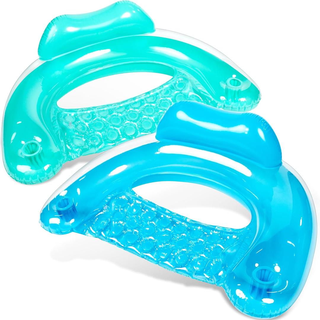 SLOOSH Inflatable Pool Floats Adult,2 Pack Pool Chairs with Cup Holders,Pure Blow up Floats Chair,Hammock Noodle Mat for Relaxing Summer Water Fun Swimming Party Beach (Blue,Green)