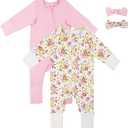 Satol Baby Girl Cotton Clothes, One-Piece Zip Front Footed, 2 Way Zipper Outfit Baby Clothes for Girls Size 6-9M