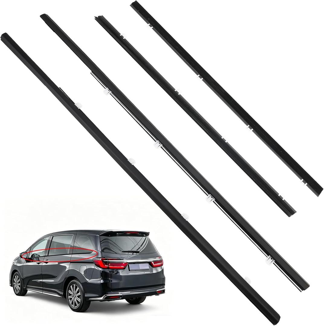 4PCS Door Window Moulding Weatherstrip Compatible with Honda Odyssey 2009-2014, Outer Weather Stripping Trim Seal Belt Replacement for 72450-SLE-003 72410-SLE-003 72950-SLE-003 72910-SLE-003