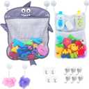 2 x Mesh Bath Toy Organizer + 6 Ultra Strong Hooks  The Perfect Bathtub Toy Holder & Bathroom or Shower Caddy  These Multi-use Net Bags Make Baby Bath Toy Storage Easy  For Kids & Toddlers (White and Shark)