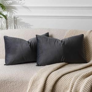 JUSPURBET Dark Gray 24x16 inch Pillow Cover Set of 2 Decorative Rectangular Lumbar Velvet Throw Cushion Cases for Living Room Sofa Bedroom Soft Durable Premium Velvet Fabric