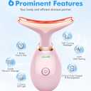 SDKWDH Red-Light-Therapy-for-Face-and-Neck, 7 Color Face Massager Tool for Wrinkles, Double Chin, Vibrating Facial Massager with Thermals for Skin Care, Glossy Pink