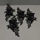 4Pcs Black Lace Bead Flower Applique 3D Floral Rhinestone Beaded Appliques Embroidery Polyester Crystal Pearl Sew on Patches for Sewing Making Dresses Cloth Gowns Home Decor Wedding Supply