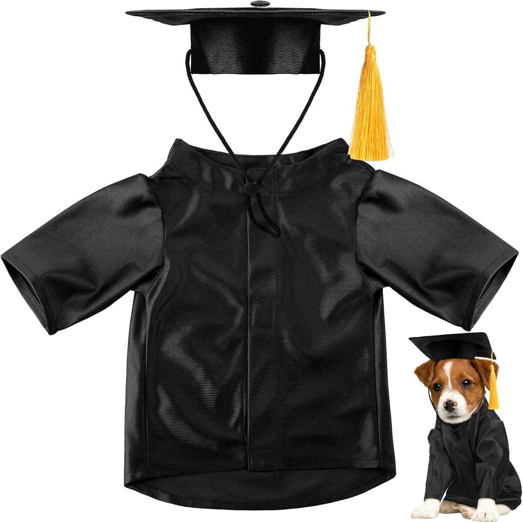 Dog Graduation Cap and Gown 2026 Washable Pet Graduation Costume for Dog Cat Shirt and Hat(Traditional,M,Black)