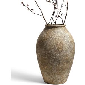 LE TAUCI Ceramic Flower Vase, 13.2 Inch Large Rustic Farmhouse Vase, Tall Floor Vase for Home Decor, Living Room Table & Mantel Centerpiece, Watertight & Sturdy, Sandstone Brown