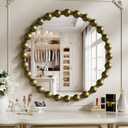 Round Vintage Vanity Mirror, 24 Inch Beaded Frame Circle Wall Mirror for Bathroom, Bedroom Dresser, Entryway, Living Room, Decorative Hanging Wall Mirror, Bronze
