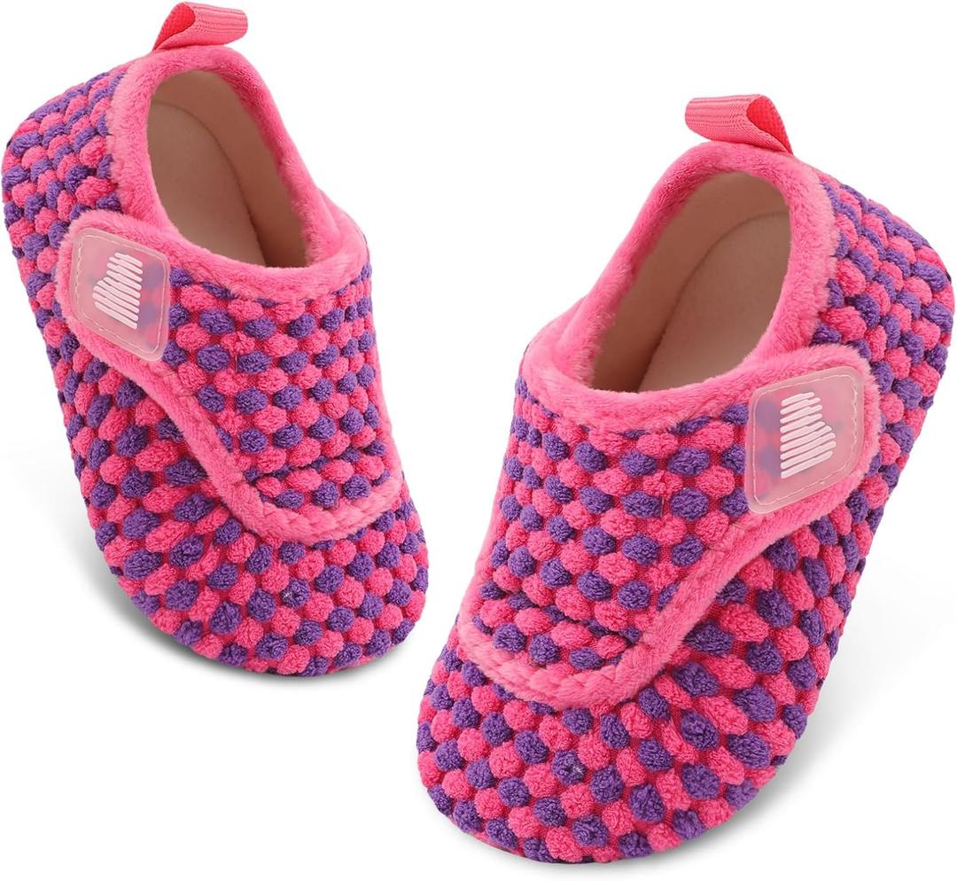 BARERUN Toddler Slippers Boys Girls House Shoes Warm Kids Slippers With Non-Slip Rubber Sole Fuzzy Cozy Walking Shoes Indoor/Outdoor (9-9.5 Toddler, Rosedot)