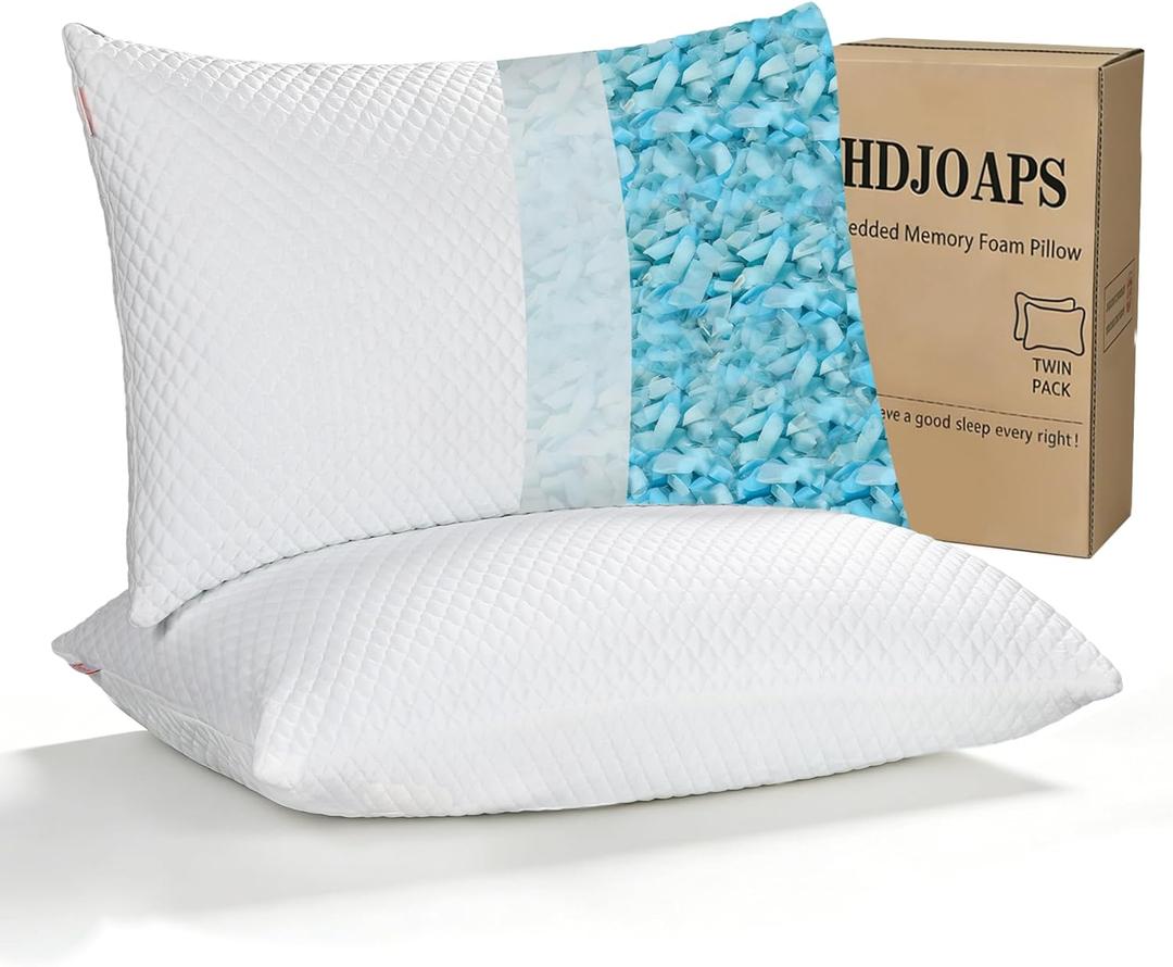 Cooling Pillow for Sleeping Queen Size Set of 2, Shredded Memory Foam Pillows Adjustable Firm Bed Pillow with Zipper, Cool Pillow for Hot, Side, Back and Stomach Sleepers