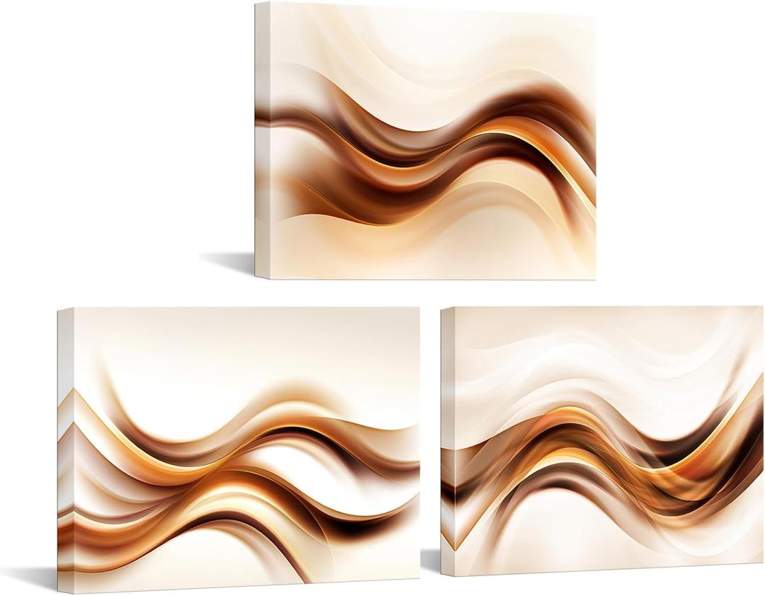 KREATIVE ARTS 3-Piece Abstract Orange and White Lines Wall Art, Mid Century Modern Burnt Orange Canvas Prints for Living Room, Stretched and Ready to Hang 12x16'' Each