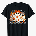 Happy Halloween Cute Ghost Flower Coquette Bow Spooky Season T-Shirt, Size L