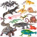 14PCS Reptile Animal Figurines Toys,Desert Amphibians Sand Toys with Axolotl,Lizard,Snake,Spider,Komodo Dragon,Alligator,Rainforest Cold Blooded Plastic Animals Figures Party Favors for Kids