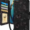 Toycamp for Moto G 5G 2024 Wallet Case with Wrist Strap - Leather Flip Folio Phone Case with RFID Blocking 4 Card Holder for Motorola G 5G 2024 Funda Cute Aesthetic for Women Ladies, Black Butterflies