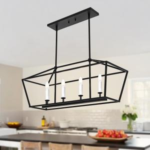 4-Light Kitchen Island Lighting, Modern Black Dining Room Chandelier Over Table Pendant Light Fixture, E12 Bulb Base