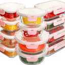 12 Pack Glass Food Storage Containers Set, Glass Meal Prep Containers with Lids, Airtight Lunch Containers, Dishwasher Safe, Pink