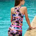 uideazone Girls 3 Piece Bathing Suit Summer UPF 50+ Racerback Swimsuit with Shorts Beach Tankini Sets 8-16 Years (11-12 Years, A2-hawaian Tree)