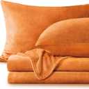 BEDELITE Flannel Sheets King Size Burnt Orange - Super Soft Fleece Sheets Set Fluffy Extra Plush, 4 Piece(Include Fitted Sheet, Flat Sheet, 2 Pillowcases)