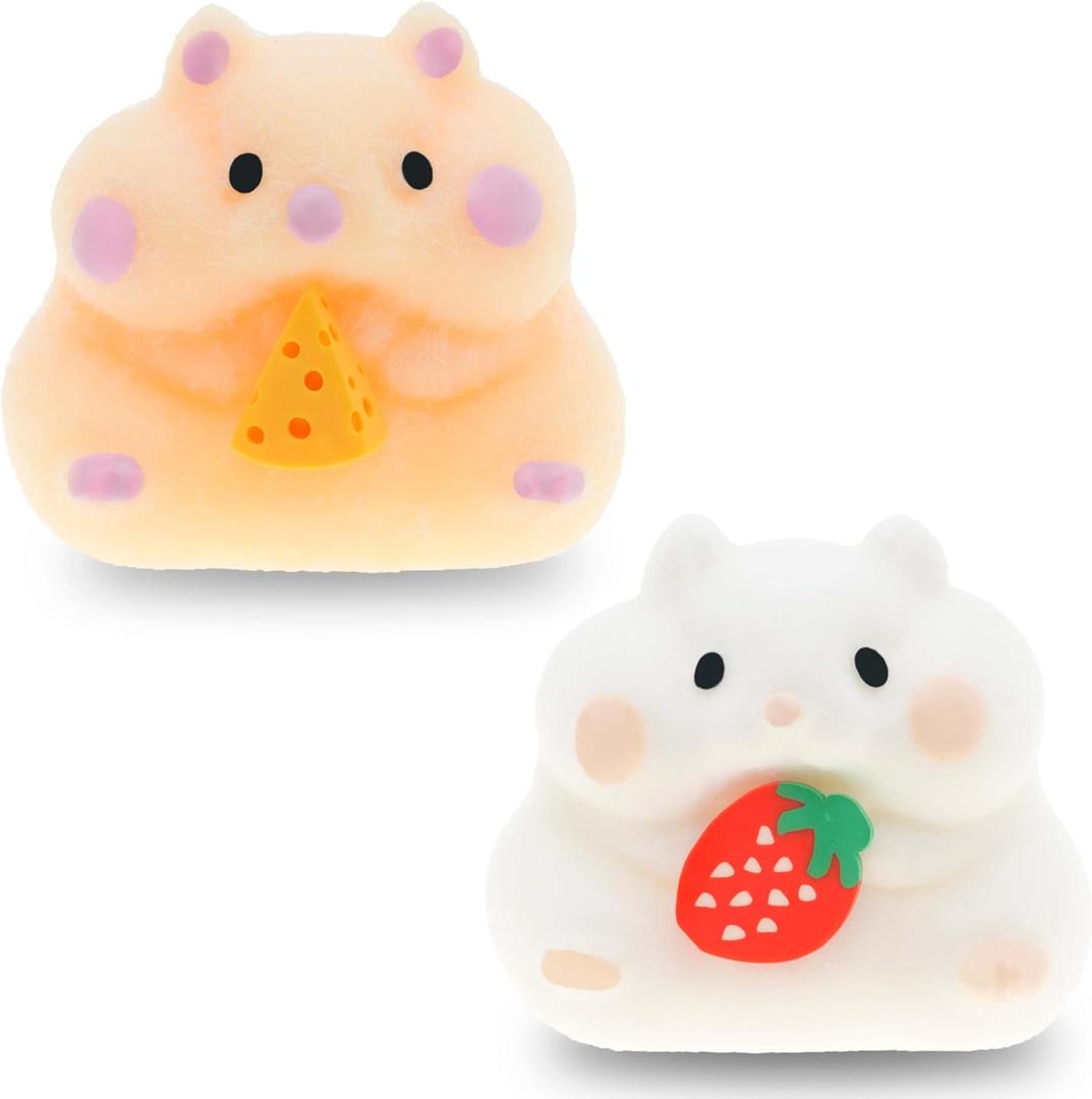 2pcs Fluffy Hamster Taba Squishy Toy  Ultra-Soft Realistic Pet Squeeze  Kawaii Animals Stress Relief Fidget Sensory Toys, Soft Silicone Squeeze Gifts for Children, Teens, and Adults