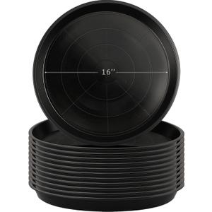 Eccliy 12 Pcs Plastic Plant Saucers Round Plant Tray Large Flower Pot Heavy Duty Planter Water Trays Thick Planter Drip Saucers for Indoors and Outdoors(16 Inch,Black)