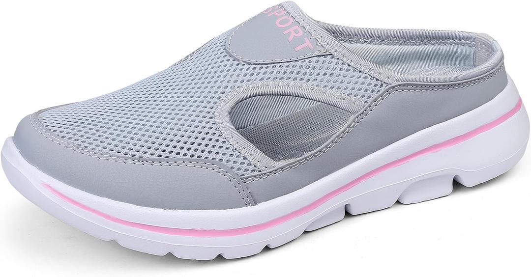 Meik Mangni Men's Slip On Mules Womens Lightweight Open Back Shoes Comfort Walking Shoes Breathable Slippers Closed Toe Slides, Light Gray Pink, Size: 9.5 Women / 8.5 Men