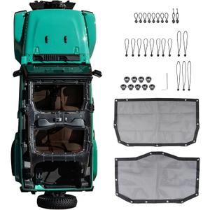 Sunshade Compatible with 2024 2025 2026 Jeep Wrangler JL 4 Door 4XE Hard Top Accessories Front Rear Sun Shade Soft Mesh Top Bimini Roof Bikini Cover, Keep Airbag Function, Front Rear Door Black