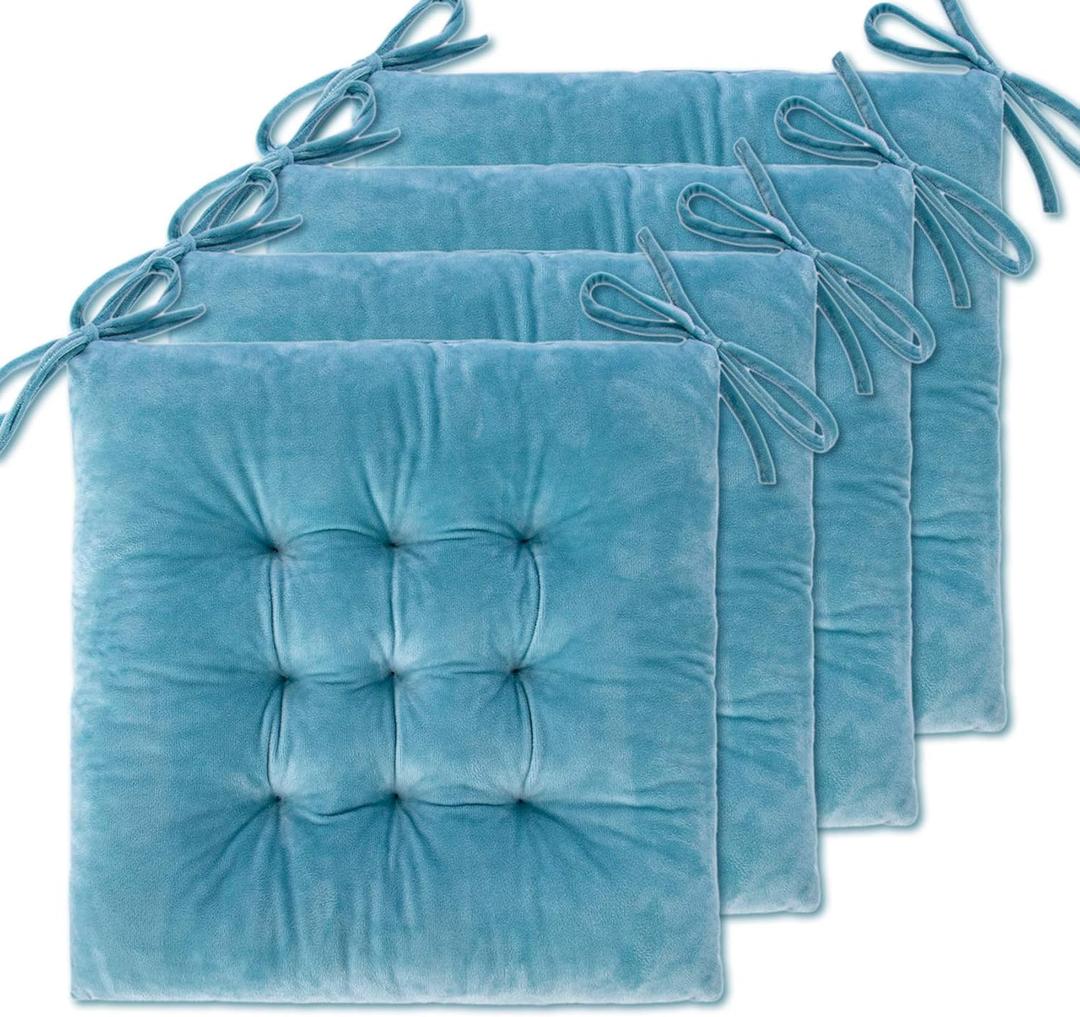 WONDER MIRACLE 4 Pack Seat Cushion/Chair Cushion Pads for Dining Chairs, Office Chair, Floor, Machine Wash & Dryer Friendly (Flannel 16"16", Light Blue)