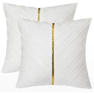 Tosleo White Velvet Throw Pillow Covers 18x18 inch Pack of 2 with Gold Leather Christmas Decorative Couch Pillow Cover Luxury Modern Pillowcases for Living Room Bedroom Sofa Cushion Bed