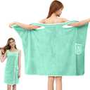 Bath Towel Wrap, Adjustable Shower Spa Towel with Pocket Bow Tie, Quick Dry Soft Lightweight Bath Skirt Wearable Robe for Women(Green) (5331in for 40-75kg)