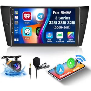 Fuluku2+64G for BMW 328i 335i 325i E90 E92 E93 2005-2013 Android 13 Car Stereo with Wireless Carplay Android Auto, 9' Touchscreen Radio WiFi/GPS/FM/RDS/Bluetooth/SWC/Backup Cam Mic