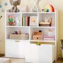 Garvee Toy Storage Organizer with Movable Drawers, Kids Bookshelf with Hidden Wheels & Open Cubbies, Multifunctional Floor Storage Chest for Playroom, White