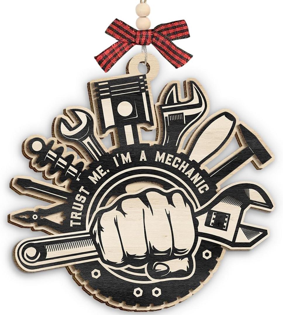 5 x Mechanic Ornament 2025 - Mechanic Christmas Ornaments, Car Christmas Ornament, Gifts for Mechanics, Men, Husband - Wooden Tool Ornaments for Xmas Decorations