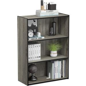 Furinno PASIR Book Shelf, 3-Tier Bookshelf, Storage Shelves Bookcase, 9.7 x 23.7 x 31.5, for Living Room, Bedroom, Home Office, French Oak
