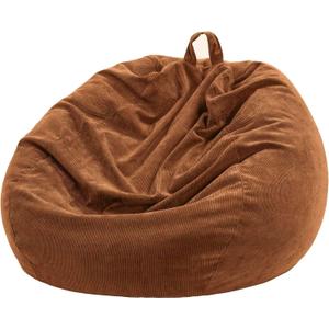 Nobildonna 3 ft Bean Bag Chair Cover (No Filler) 35"43" Large Stuffed Animal Storage Bean Bag Washable Big Beanbag Chair Cover Premium Corduroy Bean Bag Cover for Adults,Kids,Orange Brown 300L