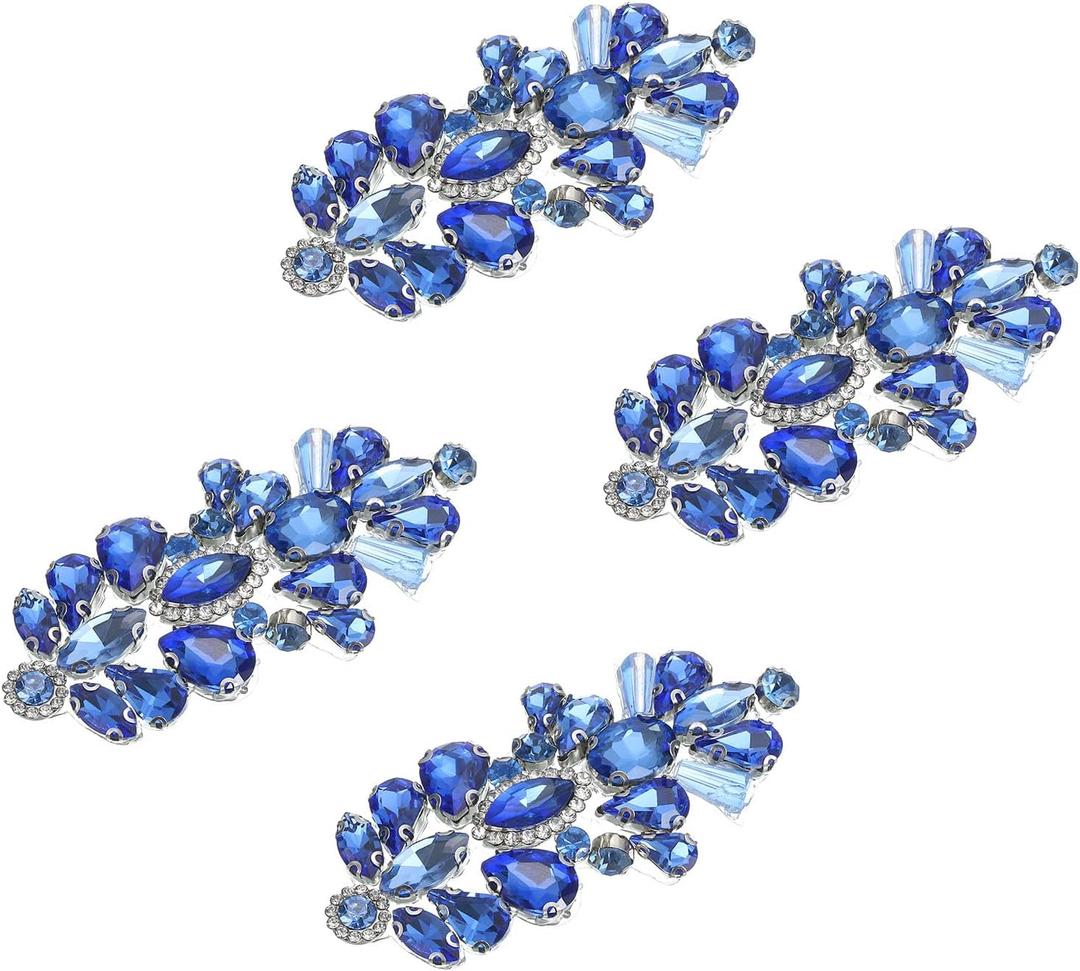 uxcell 4Pcs Rhinestone Crystal Applique, Rhinestone Iron on Patch, Hot Fix Crystal Sewing Applique for Bridal Sash Wedding Dress Shoes Bags, Light Blue (8 x 4cm / 3.15" x 1.57" (L x W))