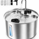 Cat Water Fountain, 118oz/3.5L Stainless Steel Cat Fountain with Ultra-Quiet Pump, LED Water Level Window, Automatic Cat Water Dispenser, 6-Layer Filtration Includes 2 Replacement Filters
