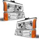 AS Headlight Assembly for 2003 2004 2005 2006 Chevy Silverado/Avalanche 1500 2500 3500 Driver and Passenger Side Headlamp Replacement Pair - Not Fits Body Cladding Models