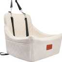 Lealchum Dog Car Seat for Medium Dogs Up to 40lbs,Easy to Install with Adjustable Straps,Anti-Slip Base,Fully Detachable and Washable,Soft Fabric Fill in Memory Foam,2 Side Pockets(Beige,Medium)