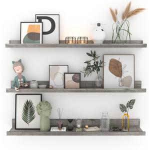 Giftgarden 36 Inch Grey Floating Shelves for Wall Mount, Gray Wood Wall Shelf Ledge for Bathroom Bedroom Living Room Kitchen Storage, Set of 3 Different Sizes