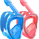 QingSong Kids Snorkel Mask Full Face, Snorkeling Set with Camera Mount, Foldable 180 Degree Panoramic View Snorkeling Gear Anti-Fog Anti-Leak 2Pack