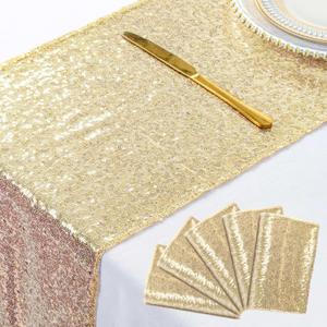 ShinyBeauty Light Gold Table Runners - 5 PCS Sequin Table Runner, 12 x 108 Inch for Wedding, Graduation, Party Supplies, Baby Shower