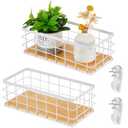 2 Pcs Metal Small Wire Basket Wall Hanging Wire Basket Hang Small Bathroom Kitchen Storage Organizer Toilet Paper Mesh Storage Bin Shelf Rack with Base(White,11.42 x 5.12 x 3.94 Inches)