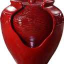 Teamson Home Outdoor Pot Fountain with LED Lights and Pump, Floor Water Fountain for Patio, Garden, Backyard, Decking Home Dcor, 16.93 Inch Height, Red (17")