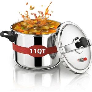 PRETYZOOM 11Qt Pressure Cooker Stainless Steel, One-hand Lock Cooking Pot