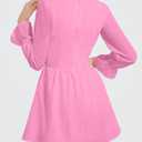EXARUS Girls Long Sleeve Dress Tween Square/Sweetheart Neck Mini Ruched Short Formal Graduation Party Dance Dresses (Pink)