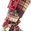 21 inch Plaid Christmas Stockings Snowman with Santa Claus One Piece, Felt Large Plush 3D Snowman Design Hanging Xmas Stocking for Girls Boys Gift Tree Mantel Party Dcor (Red Snowman)